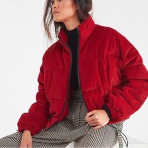 Red Cord cropped puffer Jacket by Urban Outfitters